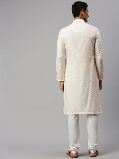 Cream Textured Kurta Set Indian Clothing in Denver, CO, Aurora, CO, Boulder, CO, Fort Collins, CO, Colorado Springs, CO, Parker, CO, Highlands Ranch, CO, Cherry Creek, CO, Centennial, CO, and Longmont, CO. NATIONWIDE SHIPPING USA- India Fashion X