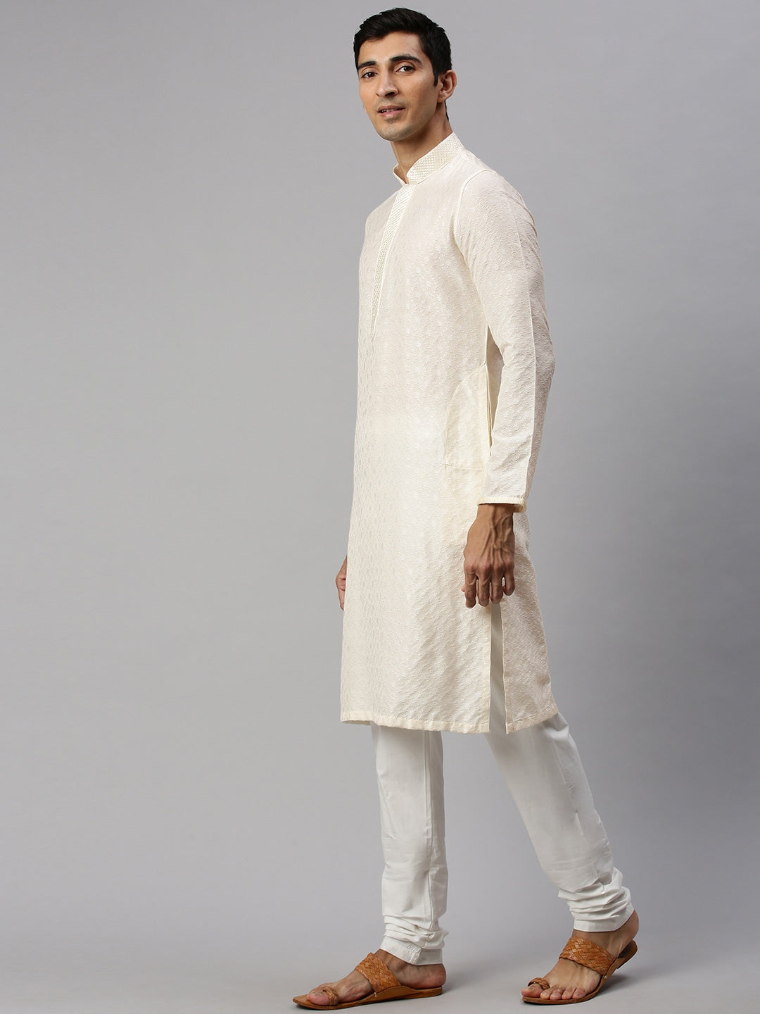 Cream Textured Kurta Set Indian Clothing in Denver, CO, Aurora, CO, Boulder, CO, Fort Collins, CO, Colorado Springs, CO, Parker, CO, Highlands Ranch, CO, Cherry Creek, CO, Centennial, CO, and Longmont, CO. NATIONWIDE SHIPPING USA- India Fashion X