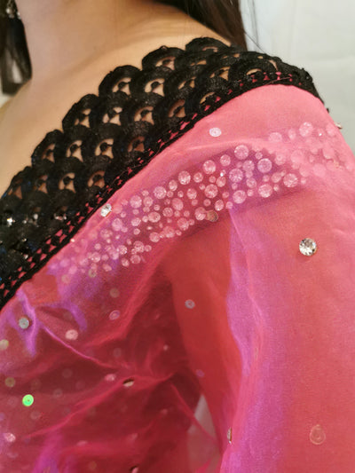 Lehenga in Black and Pink with Sequin Top - Indian Clothing in Denver, CO, Aurora, CO, Boulder, CO, Fort Collins, CO, Colorado Springs, CO, Parker, CO, Highlands Ranch, CO, Cherry Creek, CO, Centennial, CO, and Longmont, CO. Nationwide shipping USA - India Fashion X