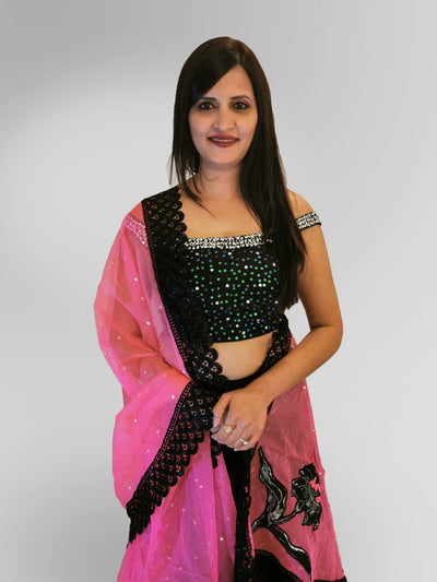 Lehenga in Black and Pink with Sequin Top - Indian Clothing in Denver, CO, Aurora, CO, Boulder, CO, Fort Collins, CO, Colorado Springs, CO, Parker, CO, Highlands Ranch, CO, Cherry Creek, CO, Centennial, CO, and Longmont, CO. Nationwide shipping USA - India Fashion X