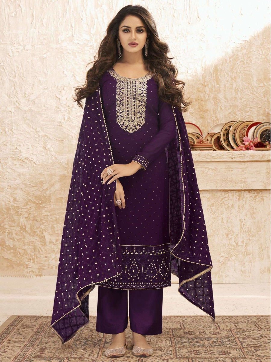 Purple Straight Suit - Indian Clothing in Denver, CO, Aurora, CO, Boulder, CO, Fort Collins, CO, Colorado Springs, CO, Parker, CO, Highlands Ranch, CO, Cherry Creek, CO, Centennial, CO, and Longmont, CO. Nationwide shipping USA - India Fashion X