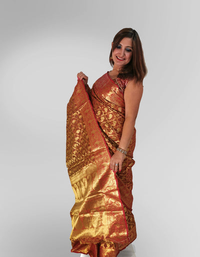 Saree in Orange Tissue Organza Silk Indian Clothing in Denver, CO, Aurora, CO, Boulder, CO, Fort Collins, CO, Colorado Springs, CO, Parker, CO, Highlands Ranch, CO, Cherry Creek, CO, Centennial, CO, and Longmont, CO. NATIONWIDE SHIPPING USA- India Fashion X