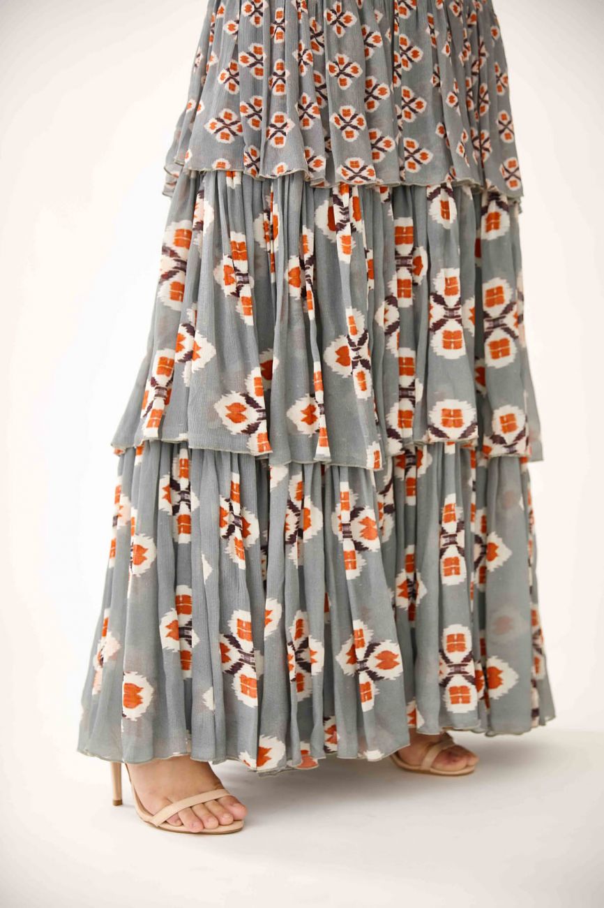 Blue With Grey Frilled Dress Indian Clothing in Denver, CO, Aurora, CO, Boulder, CO, Fort Collins, CO, Colorado Springs, CO, Parker, CO, Highlands Ranch, CO, Cherry Creek, CO, Centennial, CO, and Longmont, CO. NATIONWIDE SHIPPING USA- India Fashion X