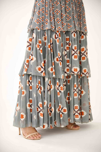 Blue With Grey Frilled Dress Indian Clothing in Denver, CO, Aurora, CO, Boulder, CO, Fort Collins, CO, Colorado Springs, CO, Parker, CO, Highlands Ranch, CO, Cherry Creek, CO, Centennial, CO, and Longmont, CO. NATIONWIDE SHIPPING USA- India Fashion X