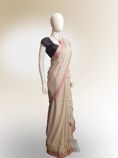 Saree in Salmon Pink with Traditional Print - Indian Clothing in Denver, CO, Aurora, CO, Boulder, CO, Fort Collins, CO, Colorado Springs, CO, Parker, CO, Highlands Ranch, CO, Cherry Creek, CO, Centennial, CO, and Longmont, CO. Nationwide shipping USA - India Fashion X