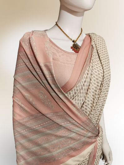 Saree in Salmon Pink with Traditional Print - Indian Clothing in Denver, CO, Aurora, CO, Boulder, CO, Fort Collins, CO, Colorado Springs, CO, Parker, CO, Highlands Ranch, CO, Cherry Creek, CO, Centennial, CO, and Longmont, CO. Nationwide shipping USA - India Fashion X