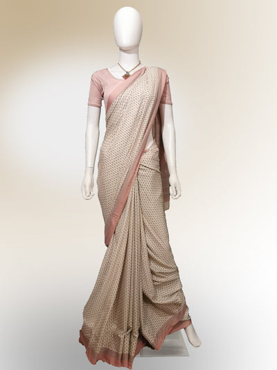 Saree in Salmon Pink with Traditional Print - Indian Clothing in Denver, CO, Aurora, CO, Boulder, CO, Fort Collins, CO, Colorado Springs, CO, Parker, CO, Highlands Ranch, CO, Cherry Creek, CO, Centennial, CO, and Longmont, CO. Nationwide shipping USA - India Fashion X