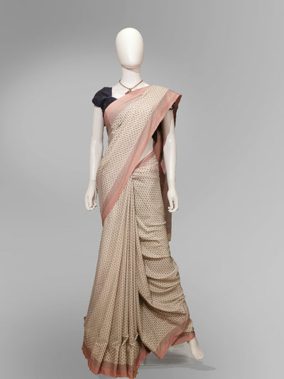 Saree in Salmon Pink with Traditional Print - Indian Clothing in Denver, CO, Aurora, CO, Boulder, CO, Fort Collins, CO, Colorado Springs, CO, Parker, CO, Highlands Ranch, CO, Cherry Creek, CO, Centennial, CO, and Longmont, CO. Nationwide shipping USA - India Fashion X