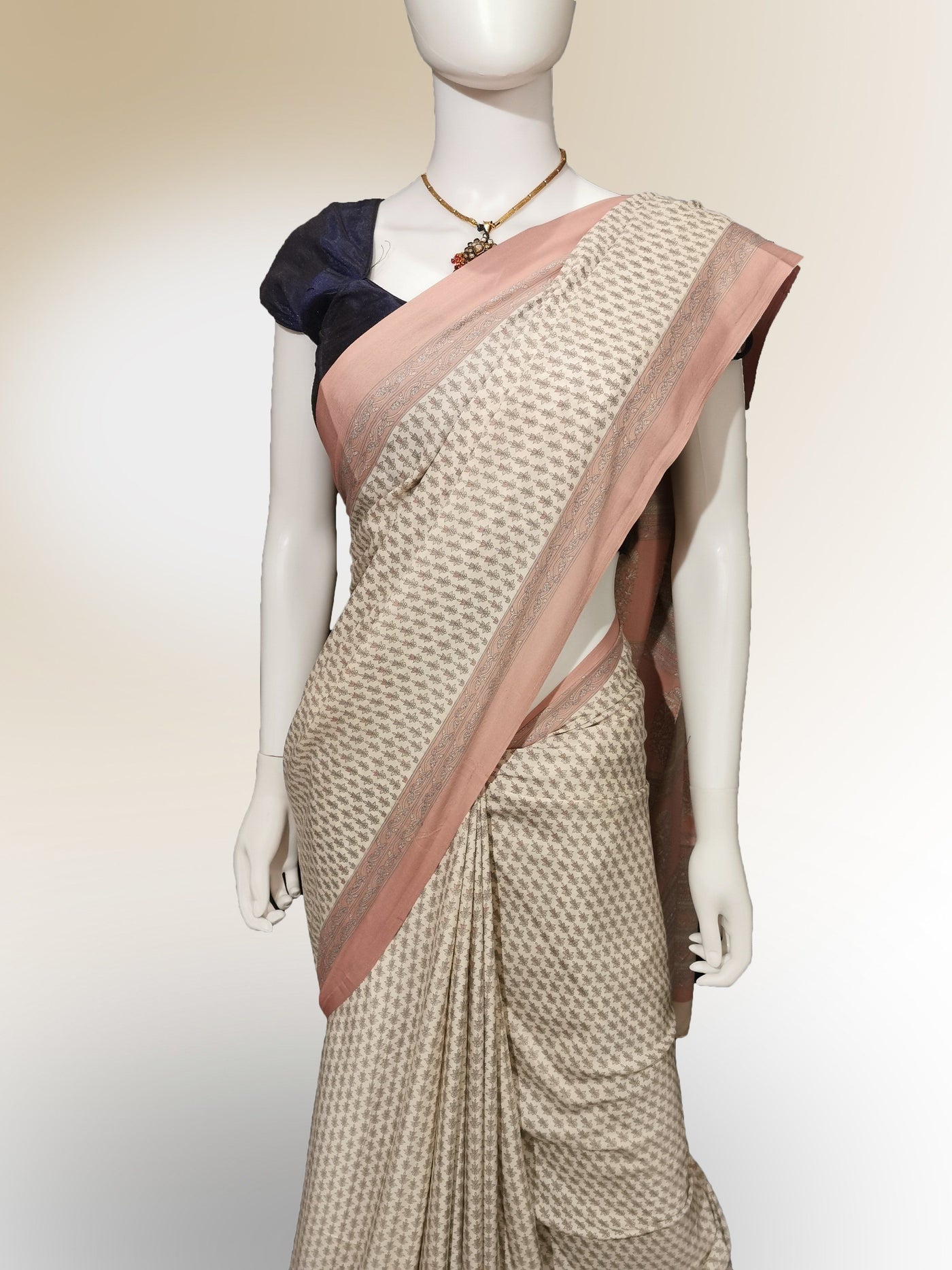 Saree in Salmon Pink with Traditional Print - Indian Clothing in Denver, CO, Aurora, CO, Boulder, CO, Fort Collins, CO, Colorado Springs, CO, Parker, CO, Highlands Ranch, CO, Cherry Creek, CO, Centennial, CO, and Longmont, CO. Nationwide shipping USA - India Fashion X