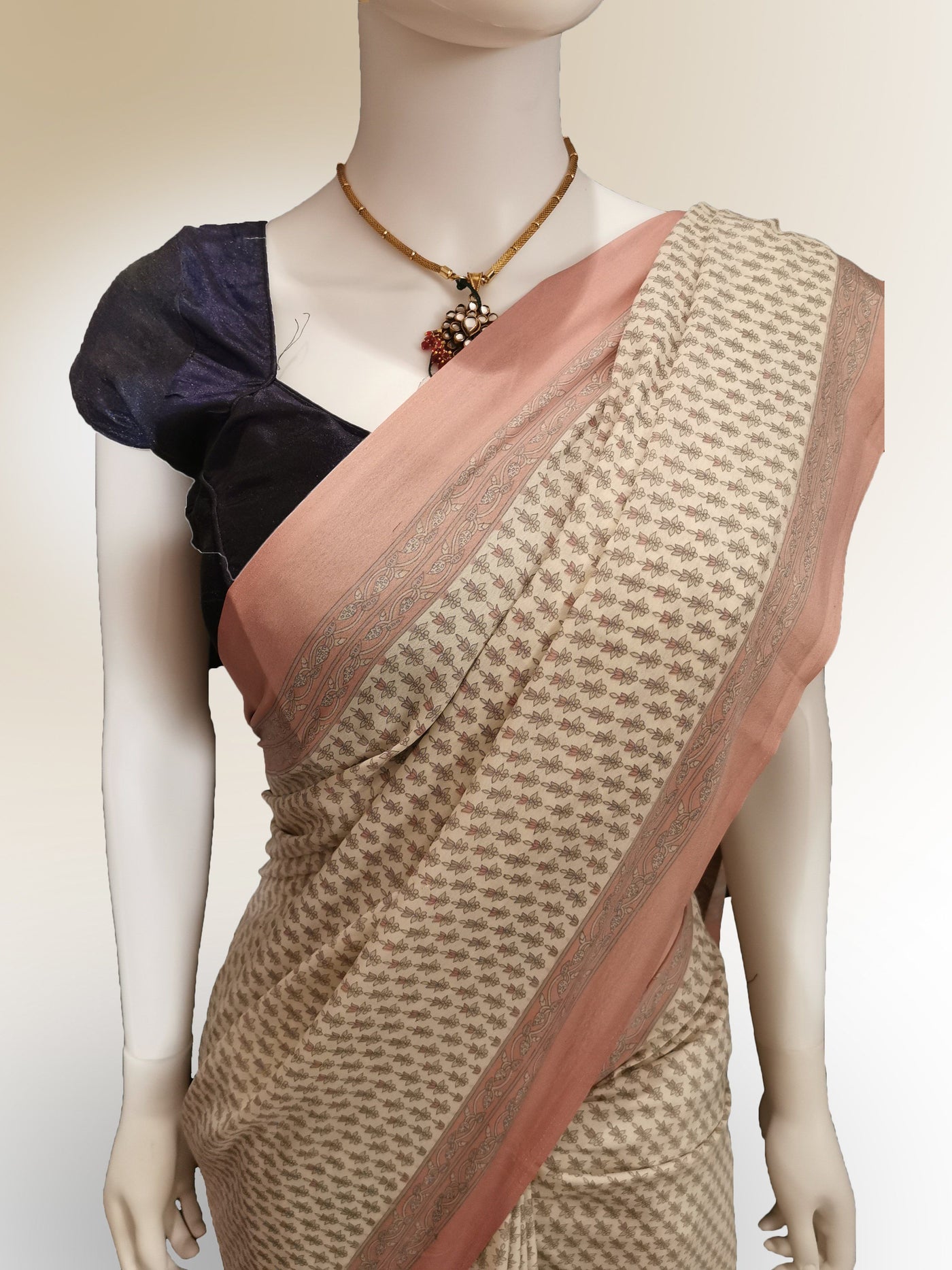 Saree in Salmon Pink with Traditional Print - Indian Clothing in Denver, CO, Aurora, CO, Boulder, CO, Fort Collins, CO, Colorado Springs, CO, Parker, CO, Highlands Ranch, CO, Cherry Creek, CO, Centennial, CO, and Longmont, CO. Nationwide shipping USA - India Fashion X