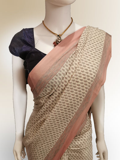 Saree in Salmon Pink with Traditional Print - Indian Clothing in Denver, CO, Aurora, CO, Boulder, CO, Fort Collins, CO, Colorado Springs, CO, Parker, CO, Highlands Ranch, CO, Cherry Creek, CO, Centennial, CO, and Longmont, CO. Nationwide shipping USA - India Fashion X