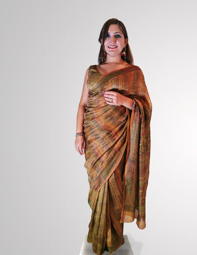 Saree in Soft Earthy Toned Tissue Silk with Gradient Design - Indian Clothing in Denver, CO, Aurora, CO, Boulder, CO, Fort Collins, CO, Colorado Springs, CO, Parker, CO, Highlands Ranch, CO, Cherry Creek, CO, Centennial, CO, and Longmont, CO. Nationwide shipping USA - India Fashion X