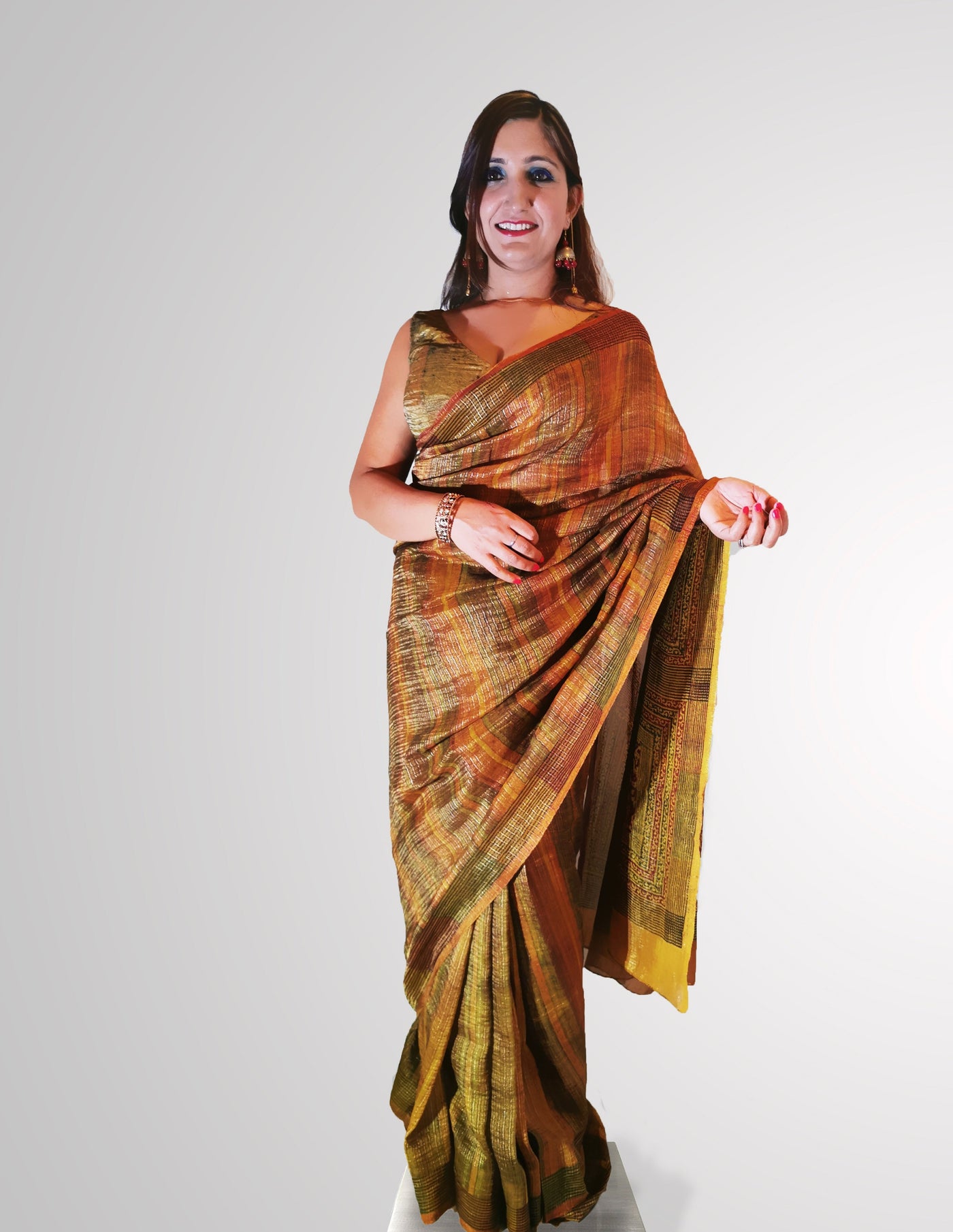 Saree in Soft Earthy Toned Tissue Silk with Gradient Design - Indian Clothing in Denver, CO, Aurora, CO, Boulder, CO, Fort Collins, CO, Colorado Springs, CO, Parker, CO, Highlands Ranch, CO, Cherry Creek, CO, Centennial, CO, and Longmont, CO. Nationwide shipping USA - India Fashion X