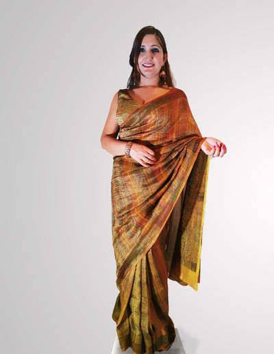 Saree in Soft Earthy Toned Tissue Silk with Gradient Design - Indian Clothing in Denver, CO, Aurora, CO, Boulder, CO, Fort Collins, CO, Colorado Springs, CO, Parker, CO, Highlands Ranch, CO, Cherry Creek, CO, Centennial, CO, and Longmont, CO. Nationwide shipping USA - India Fashion X