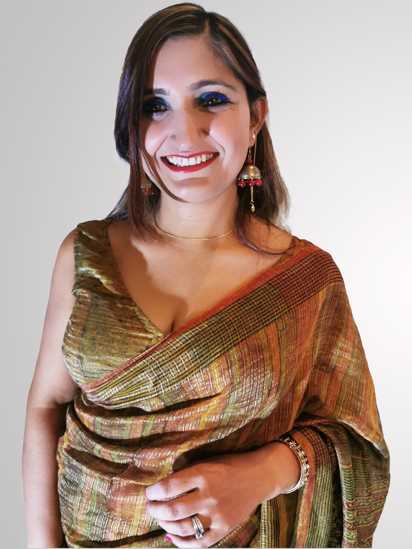 Saree in Soft Earthy Toned Tissue Silk with Gradient Design - Indian Clothing in Denver, CO, Aurora, CO, Boulder, CO, Fort Collins, CO, Colorado Springs, CO, Parker, CO, Highlands Ranch, CO, Cherry Creek, CO, Centennial, CO, and Longmont, CO. Nationwide shipping USA - India Fashion X