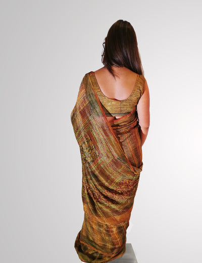 Saree in Soft Earthy Toned Tissue Silk with Gradient Design - Indian Clothing in Denver, CO, Aurora, CO, Boulder, CO, Fort Collins, CO, Colorado Springs, CO, Parker, CO, Highlands Ranch, CO, Cherry Creek, CO, Centennial, CO, and Longmont, CO. Nationwide shipping USA - India Fashion X