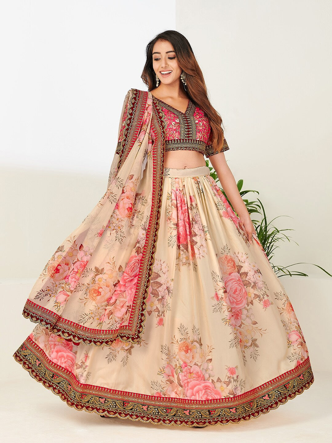 Floral Embroidered Lehenga - Indian Clothing in Denver, CO, Aurora, CO, Boulder, CO, Fort Collins, CO, Colorado Springs, CO, Parker, CO, Highlands Ranch, CO, Cherry Creek, CO, Centennial, CO, and Longmont, CO. Nationwide shipping USA - India Fashion X