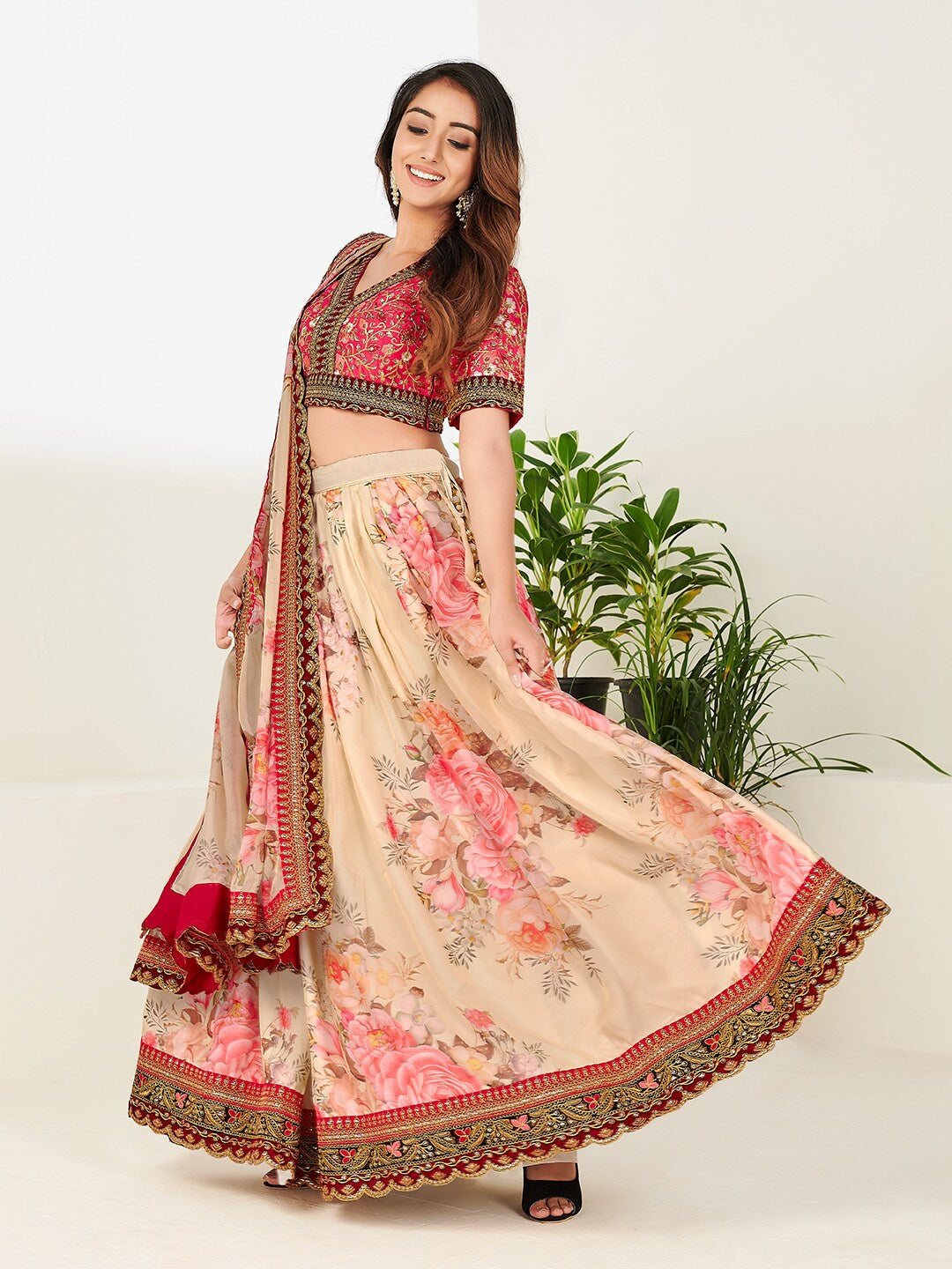 Floral Embroidered Lehenga - Indian Clothing in Denver, CO, Aurora, CO, Boulder, CO, Fort Collins, CO, Colorado Springs, CO, Parker, CO, Highlands Ranch, CO, Cherry Creek, CO, Centennial, CO, and Longmont, CO. Nationwide shipping USA - India Fashion X