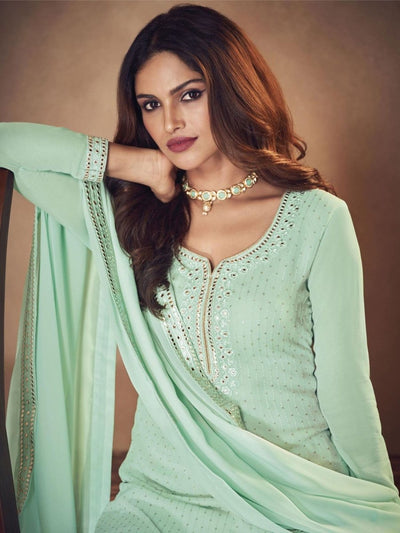 Sea Green Palazzo Suit - Indian Clothing in Denver, CO, Aurora, CO, Boulder, CO, Fort Collins, CO, Colorado Springs, CO, Parker, CO, Highlands Ranch, CO, Cherry Creek, CO, Centennial, CO, and Longmont, CO. Nationwide shipping USA - India Fashion X