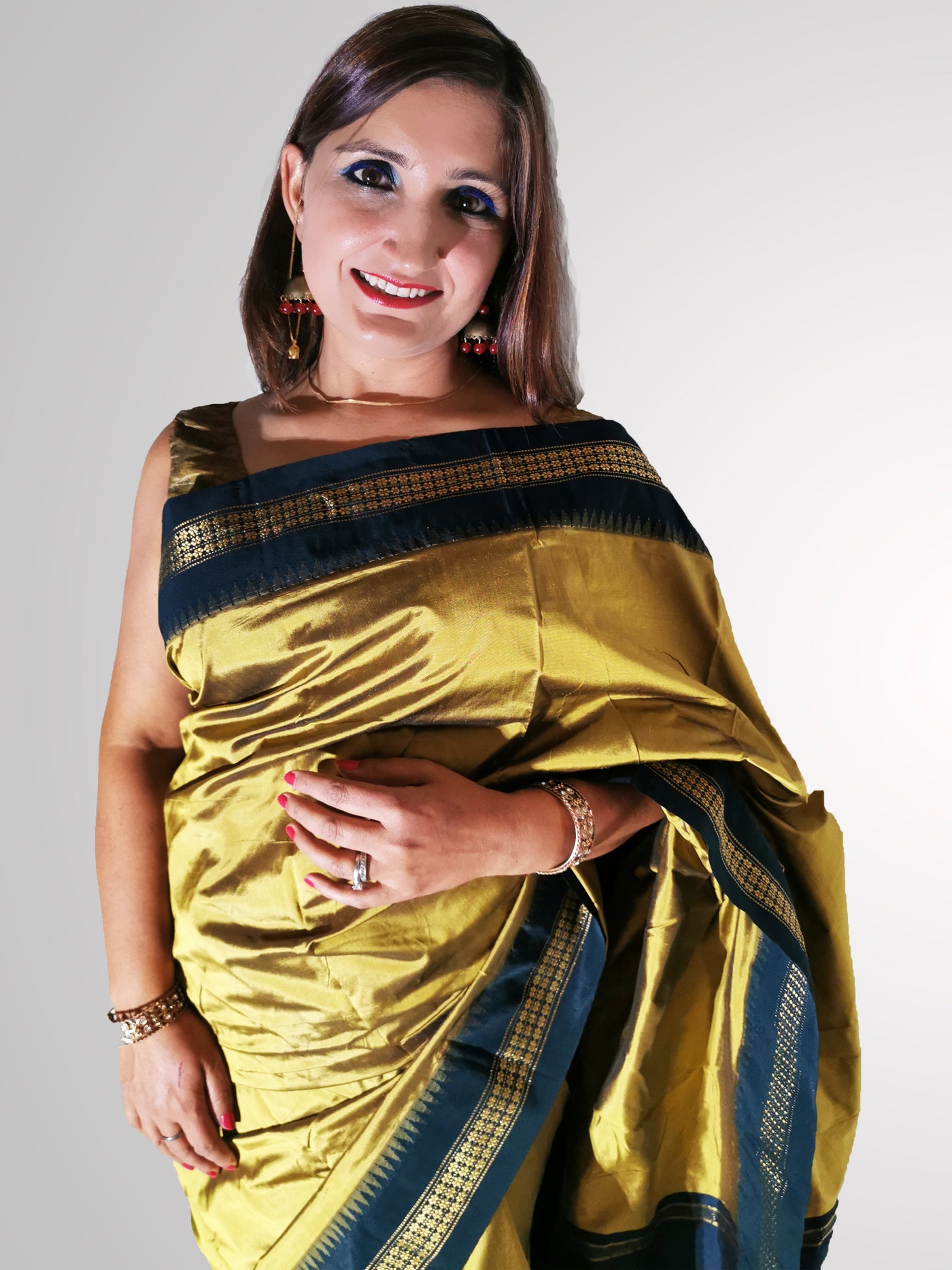 Saree in Glossy Yellow Pure Silk with Tample border - Indian Clothing in Denver, CO, Aurora, CO, Boulder, CO, Fort Collins, CO, Colorado Springs, CO, Parker, CO, Highlands Ranch, CO, Cherry Creek, CO, Centennial, CO, and Longmont, CO. Nationwide shipping USA - India Fashion X