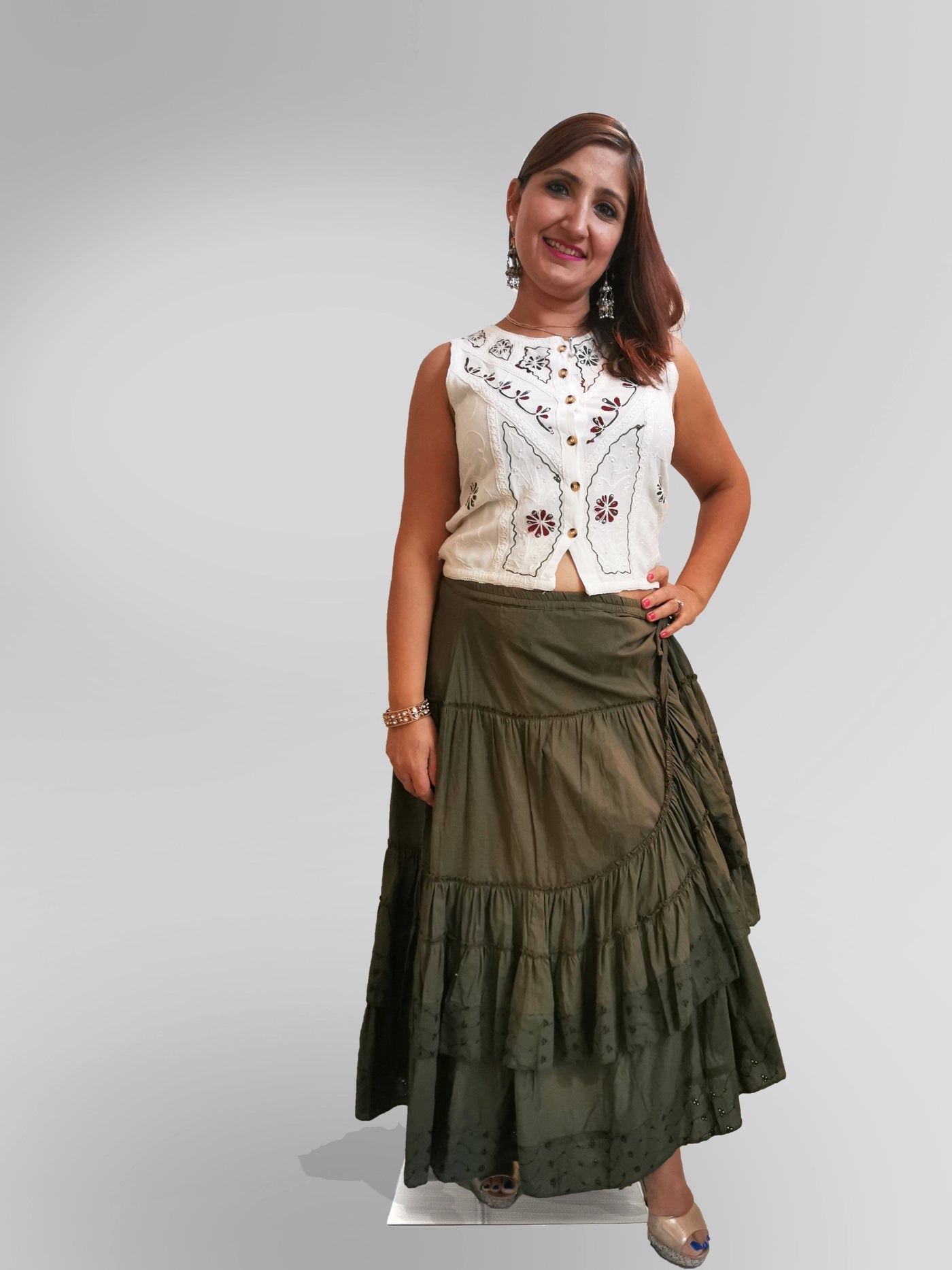 Sleeveless Blouse and Skirt Set - Indian Clothing in Denver, CO, Aurora, CO, Boulder, CO, Fort Collins, CO, Colorado Springs, CO, Parker, CO, Highlands Ranch, CO, Cherry Creek, CO, Centennial, CO, and Longmont, CO. Nationwide shipping USA - India Fashion X