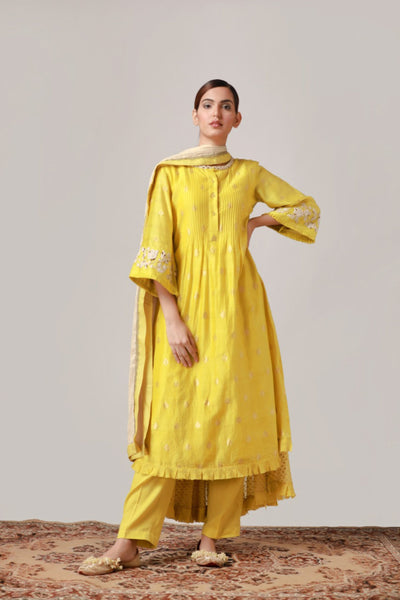 Yellow Pin Tucked Kurta - Indian Clothing in Denver, CO, Aurora, CO, Boulder, CO, Fort Collins, CO, Colorado Springs, CO, Parker, CO, Highlands Ranch, CO, Cherry Creek, CO, Centennial, CO, and Longmont, CO. Nationwide shipping USA - India Fashion X