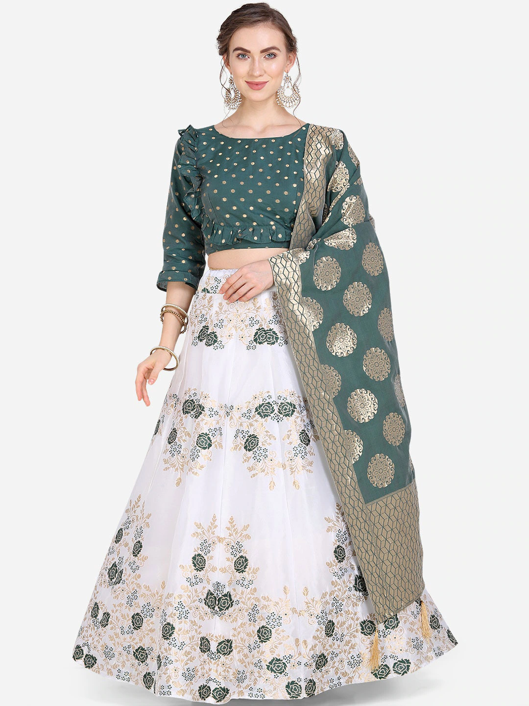 Green Printed Lehenga Set - Indian Clothing in Denver, CO, Aurora, CO, Boulder, CO, Fort Collins, CO, Colorado Springs, CO, Parker, CO, Highlands Ranch, CO, Cherry Creek, CO, Centennial, CO, and Longmont, CO. Nationwide shipping USA - India Fashion X