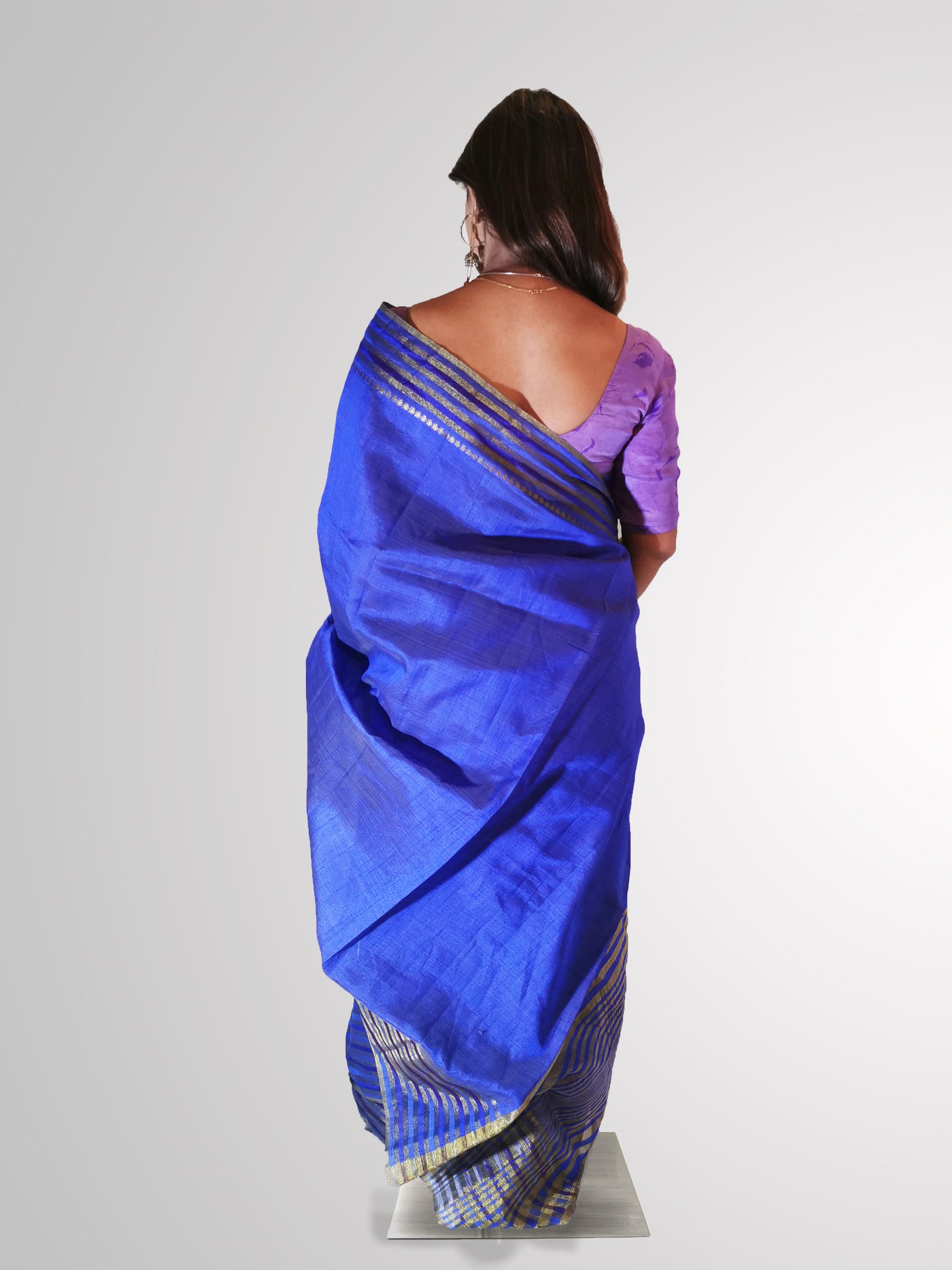 Saree in Blue Shine Tussar Silk with Gold Border Work - Indian Clothing in Denver, CO, Aurora, CO, Boulder, CO, Fort Collins, CO, Colorado Springs, CO, Parker, CO, Highlands Ranch, CO, Cherry Creek, CO, Centennial, CO, and Longmont, CO. Nationwide shipping USA - India Fashion X