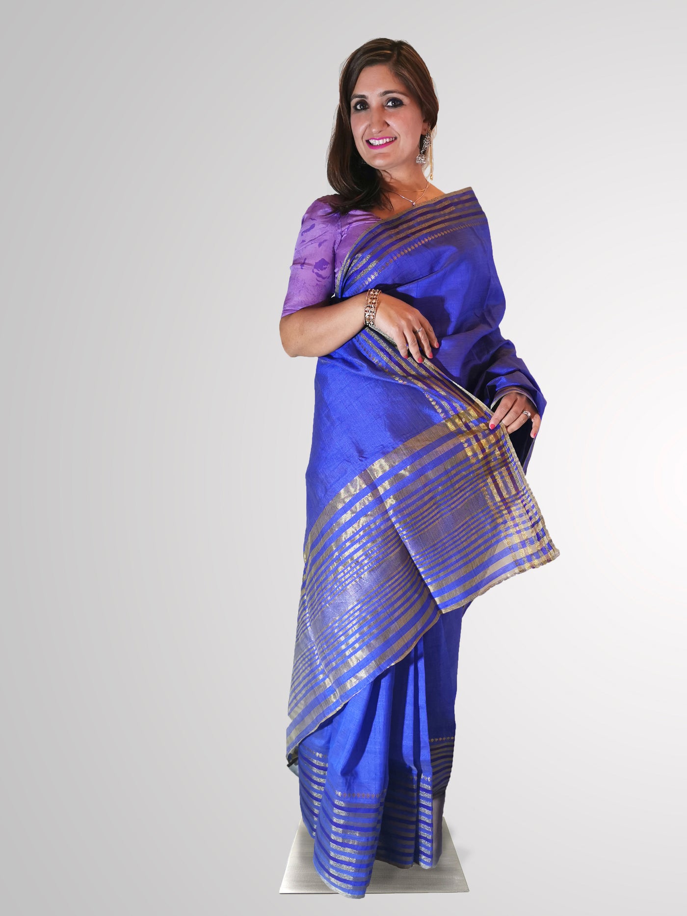 Saree in Blue Shine Tussar Silk with Gold Border Work - Indian Clothing in Denver, CO, Aurora, CO, Boulder, CO, Fort Collins, CO, Colorado Springs, CO, Parker, CO, Highlands Ranch, CO, Cherry Creek, CO, Centennial, CO, and Longmont, CO. Nationwide shipping USA - India Fashion X