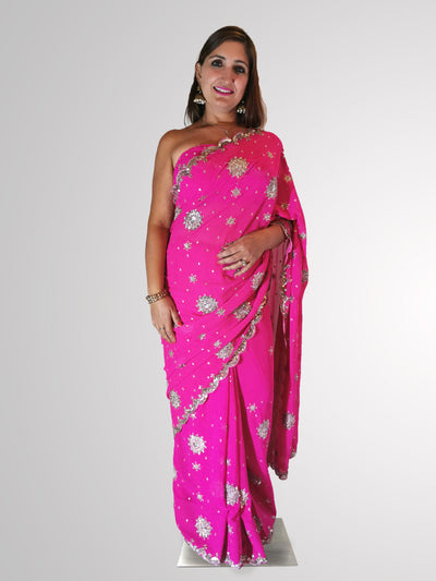 Saree in Magenta Pink Georgette with Heavy Sequin Work Indian Clothing in Denver, CO, Aurora, CO, Boulder, CO, Fort Collins, CO, Colorado Springs, CO, Parker, CO, Highlands Ranch, CO, Cherry Creek, CO, Centennial, CO, and Longmont, CO. NATIONWIDE SHIPPING USA- India Fashion X