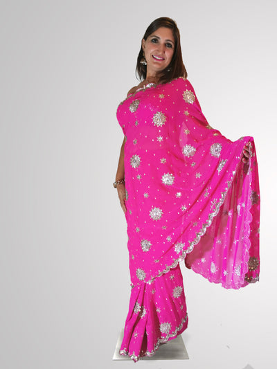 Saree in Magenta Pink Georgette with Heavy Sequin Work Indian Clothing in Denver, CO, Aurora, CO, Boulder, CO, Fort Collins, CO, Colorado Springs, CO, Parker, CO, Highlands Ranch, CO, Cherry Creek, CO, Centennial, CO, and Longmont, CO. NATIONWIDE SHIPPING USA- India Fashion X
