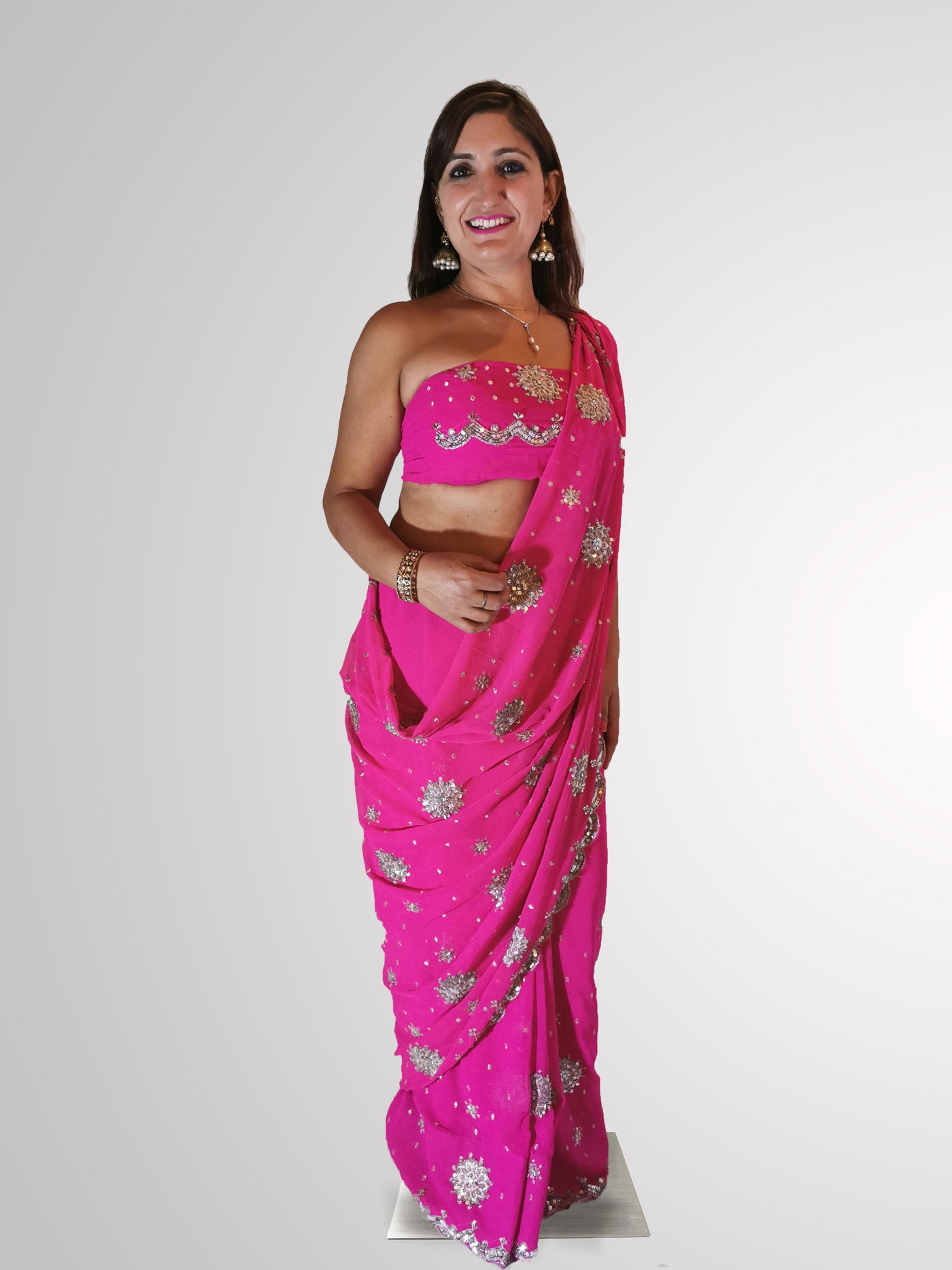Saree in Magenta Pink Georgette with Heavy Sequin Work Indian Clothing in Denver, CO, Aurora, CO, Boulder, CO, Fort Collins, CO, Colorado Springs, CO, Parker, CO, Highlands Ranch, CO, Cherry Creek, CO, Centennial, CO, and Longmont, CO. NATIONWIDE SHIPPING USA- India Fashion X