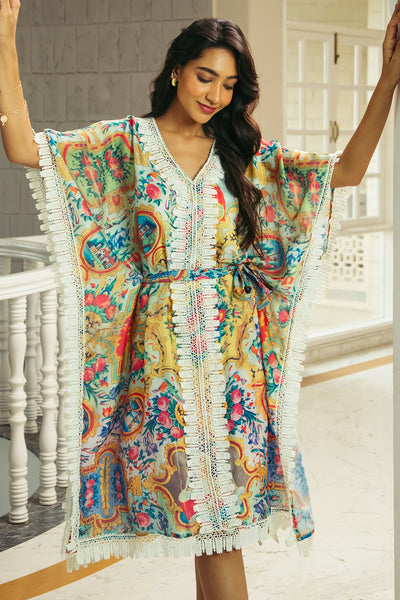 Multicolor Satin Kaftan Indian Clothing in Denver, CO, Aurora, CO, Boulder, CO, Fort Collins, CO, Colorado Springs, CO, Parker, CO, Highlands Ranch, CO, Cherry Creek, CO, Centennial, CO, and Longmont, CO. NATIONWIDE SHIPPING USA- India Fashion X