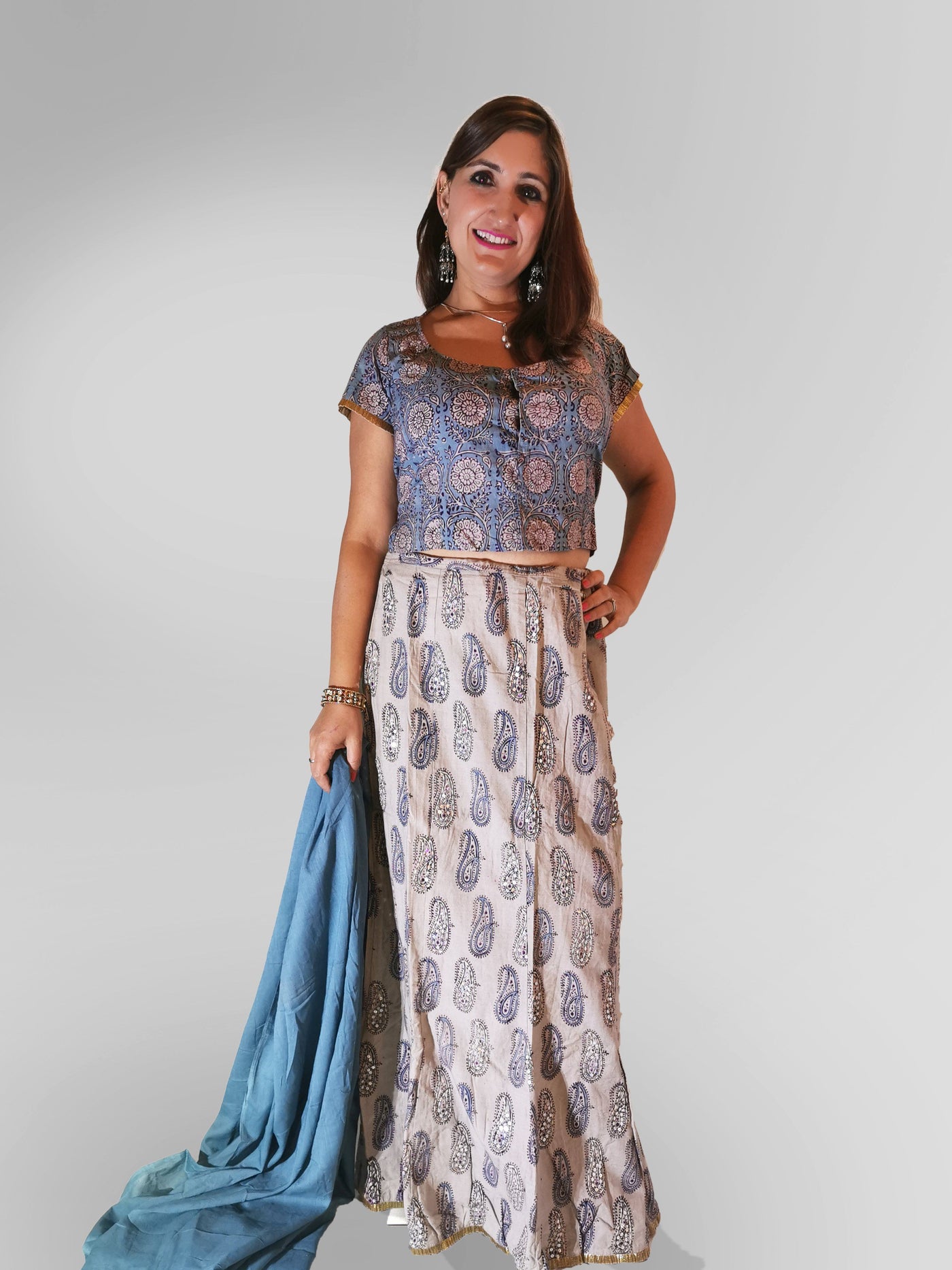 Sky Blue Cotton Lehenga - Indian Clothing in Denver, CO, Aurora, CO, Boulder, CO, Fort Collins, CO, Colorado Springs, CO, Parker, CO, Highlands Ranch, CO, Cherry Creek, CO, Centennial, CO, and Longmont, CO. Nationwide shipping USA - India Fashion X