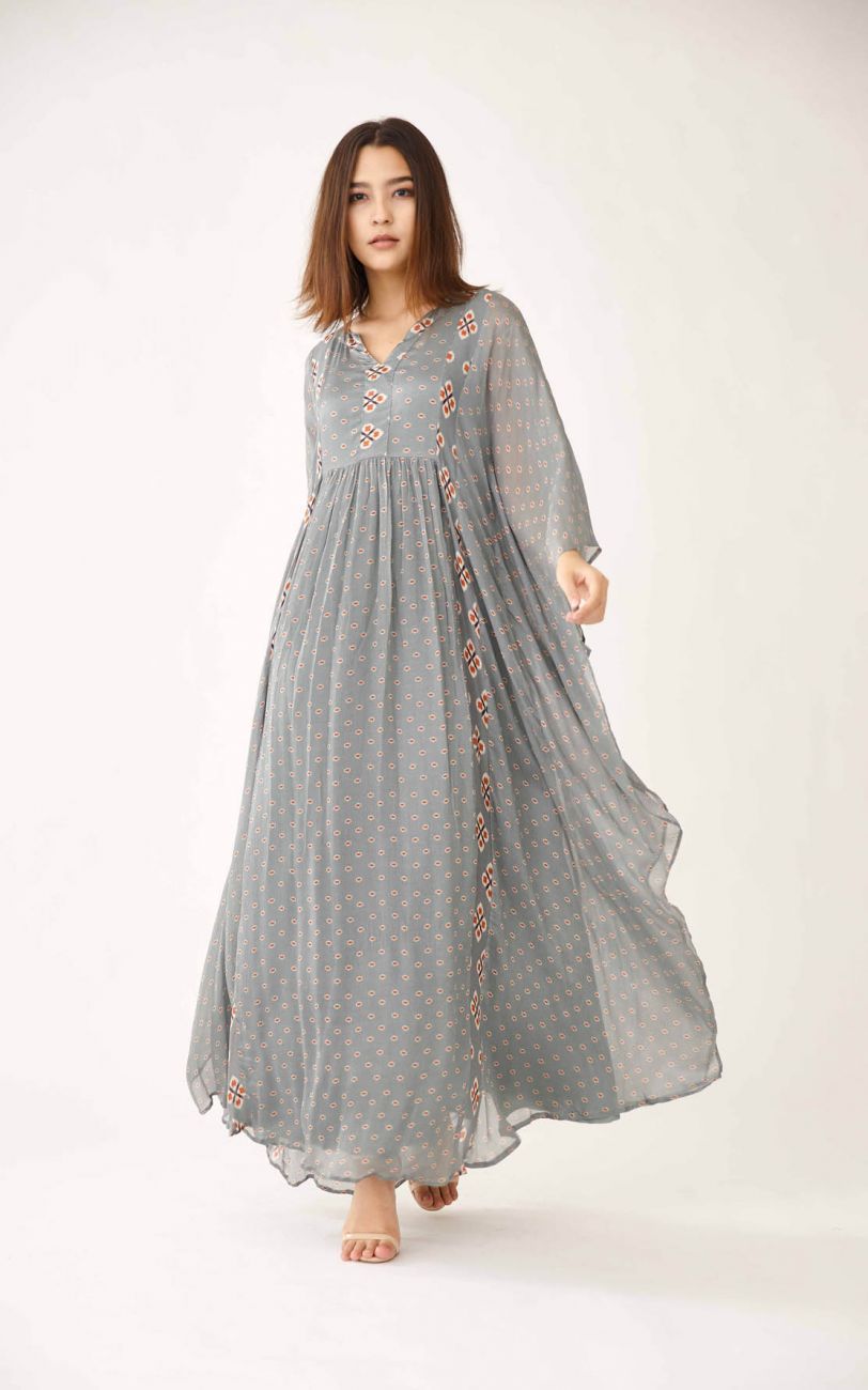 Blue With Grey Chiffon Kaftan Indian Clothing in Denver, CO, Aurora, CO, Boulder, CO, Fort Collins, CO, Colorado Springs, CO, Parker, CO, Highlands Ranch, CO, Cherry Creek, CO, Centennial, CO, and Longmont, CO. NATIONWIDE SHIPPING USA- India Fashion X