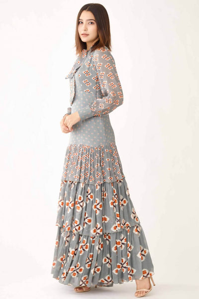Blue With Grey Frilled Dress Indian Clothing in Denver, CO, Aurora, CO, Boulder, CO, Fort Collins, CO, Colorado Springs, CO, Parker, CO, Highlands Ranch, CO, Cherry Creek, CO, Centennial, CO, and Longmont, CO. NATIONWIDE SHIPPING USA- India Fashion X