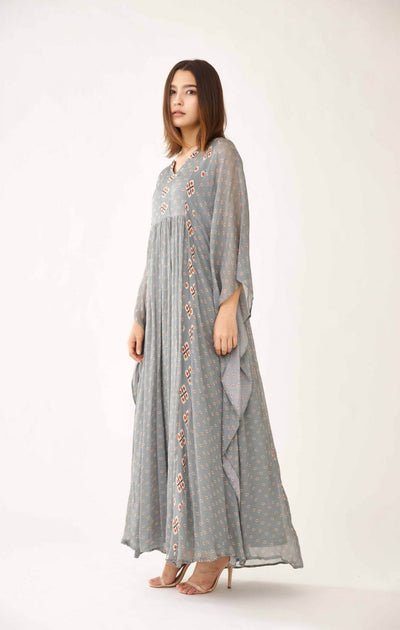 Blue With Grey Chiffon Kaftan Indian Clothing in Denver, CO, Aurora, CO, Boulder, CO, Fort Collins, CO, Colorado Springs, CO, Parker, CO, Highlands Ranch, CO, Cherry Creek, CO, Centennial, CO, and Longmont, CO. NATIONWIDE SHIPPING USA- India Fashion X