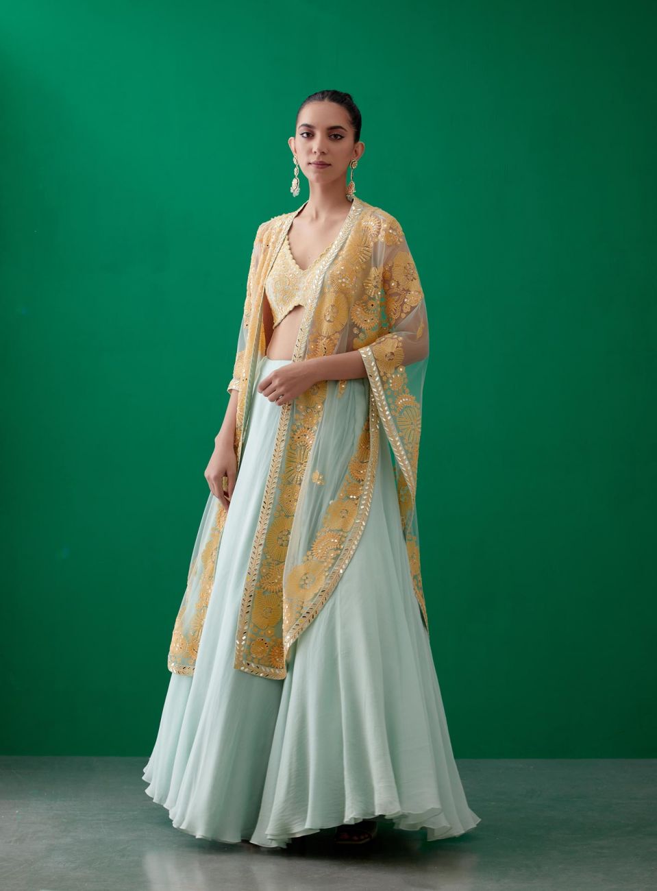 Mint Green Long Cape Set Indian Clothing in Denver, CO, Aurora, CO, Boulder, CO, Fort Collins, CO, Colorado Springs, CO, Parker, CO, Highlands Ranch, CO, Cherry Creek, CO, Centennial, CO, and Longmont, CO. NATIONWIDE SHIPPING USA- India Fashion X