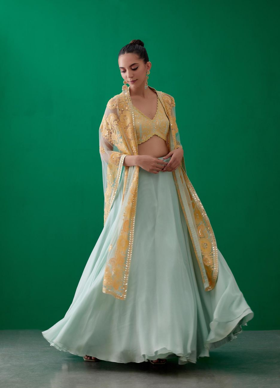 mint green indian dress Bunaai Mint Green Sequin Maxi Dress