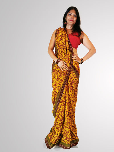 Saree in Pure Georgette with Yellow Mustard and Burgundy Red Self Print - Indian Clothing in Denver, CO, Aurora, CO, Boulder, CO, Fort Collins, CO, Colorado Springs, CO, Parker, CO, Highlands Ranch, CO, Cherry Creek, CO, Centennial, CO, and Longmont, CO. Nationwide shipping USA - India Fashion X