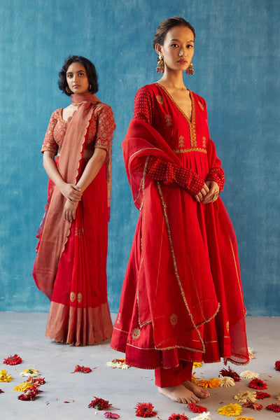 Red Chiniya Silk Kurta Set - Indian Clothing in Denver, CO, Aurora, CO, Boulder, CO, Fort Collins, CO, Colorado Springs, CO, Parker, CO, Highlands Ranch, CO, Cherry Creek, CO, Centennial, CO, and Longmont, CO. Nationwide shipping USA - India Fashion X