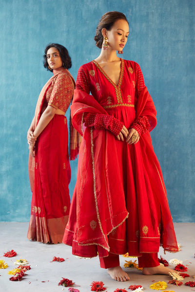 Red Chiniya Silk Kurta Set - Indian Clothing in Denver, CO, Aurora, CO, Boulder, CO, Fort Collins, CO, Colorado Springs, CO, Parker, CO, Highlands Ranch, CO, Cherry Creek, CO, Centennial, CO, and Longmont, CO. Nationwide shipping USA - India Fashion X