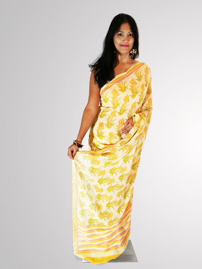 Yellow Pure Georgette Saree - Indian Clothing in Denver, CO, Aurora, CO, Boulder, CO, Fort Collins, CO, Colorado Springs, CO, Parker, CO, Highlands Ranch, CO, Cherry Creek, CO, Centennial, CO, and Longmont, CO. Nationwide shipping USA - India Fashion X