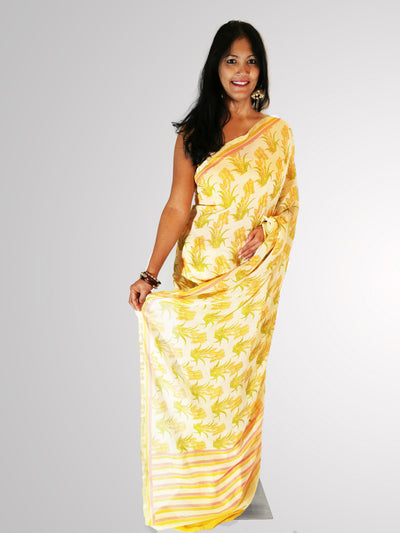 Yellow Pure Georgette Saree - Indian Clothing in Denver, CO, Aurora, CO, Boulder, CO, Fort Collins, CO, Colorado Springs, CO, Parker, CO, Highlands Ranch, CO, Cherry Creek, CO, Centennial, CO, and Longmont, CO. Nationwide shipping USA - India Fashion X