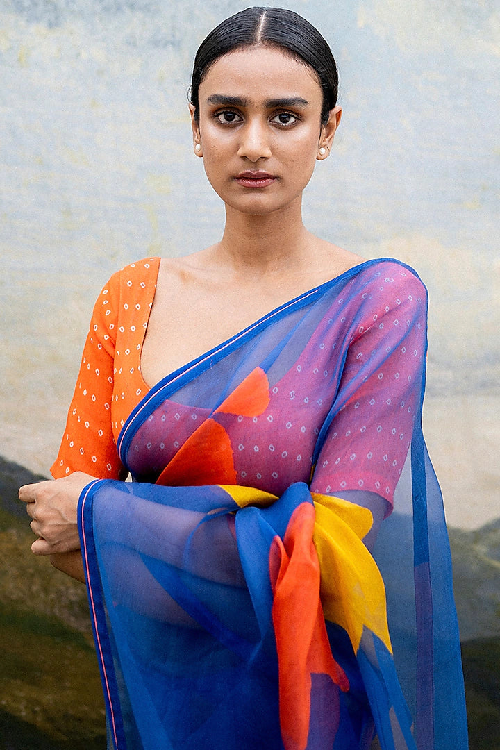 Blue Hand Block Saree - Indian Clothing in Denver, CO, Aurora, CO, Boulder, CO, Fort Collins, CO, Colorado Springs, CO, Parker, CO, Highlands Ranch, CO, Cherry Creek, CO, Centennial, CO, and Longmont, CO. Nationwide shipping USA - India Fashion X