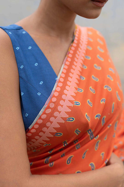 Orange Silk Paisley Saree - Indian Clothing in Denver, CO, Aurora, CO, Boulder, CO, Fort Collins, CO, Colorado Springs, CO, Parker, CO, Highlands Ranch, CO, Cherry Creek, CO, Centennial, CO, and Longmont, CO. Nationwide shipping USA - India Fashion X