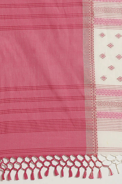 Cream & Pink Cotton Saree - Indian Clothing in Denver, CO, Aurora, CO, Boulder, CO, Fort Collins, CO, Colorado Springs, CO, Parker, CO, Highlands Ranch, CO, Cherry Creek, CO, Centennial, CO, and Longmont, CO. Nationwide shipping USA - India Fashion X