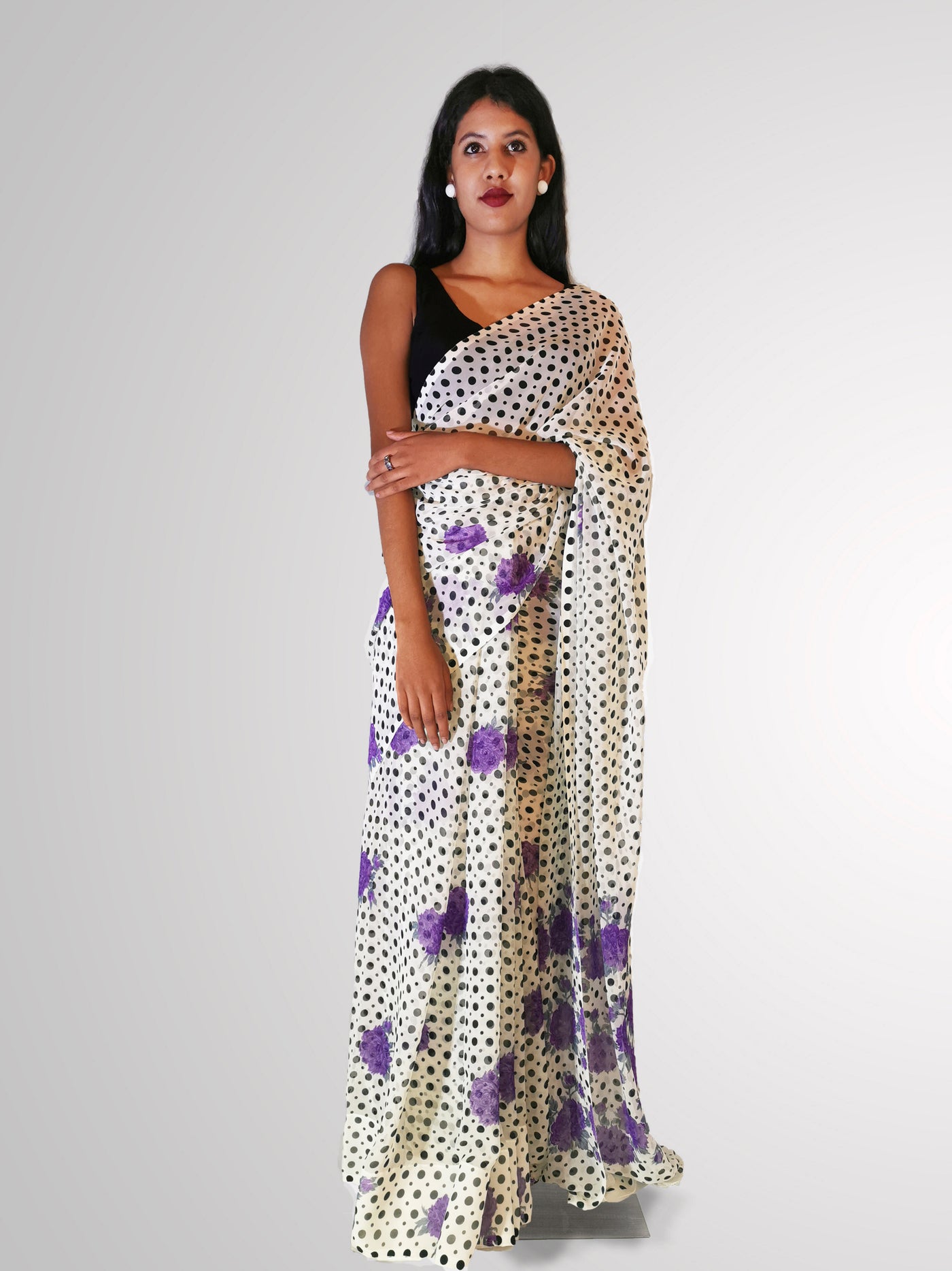 Polka Dot Floral Saree Indian Clothing in Denver, CO, Aurora, CO, Boulder, CO, Fort Collins, CO, Colorado Springs, CO, Parker, CO, Highlands Ranch, CO, Cherry Creek, CO, Centennial, CO, and Longmont, CO. NATIONWIDE SHIPPING USA- India Fashion X