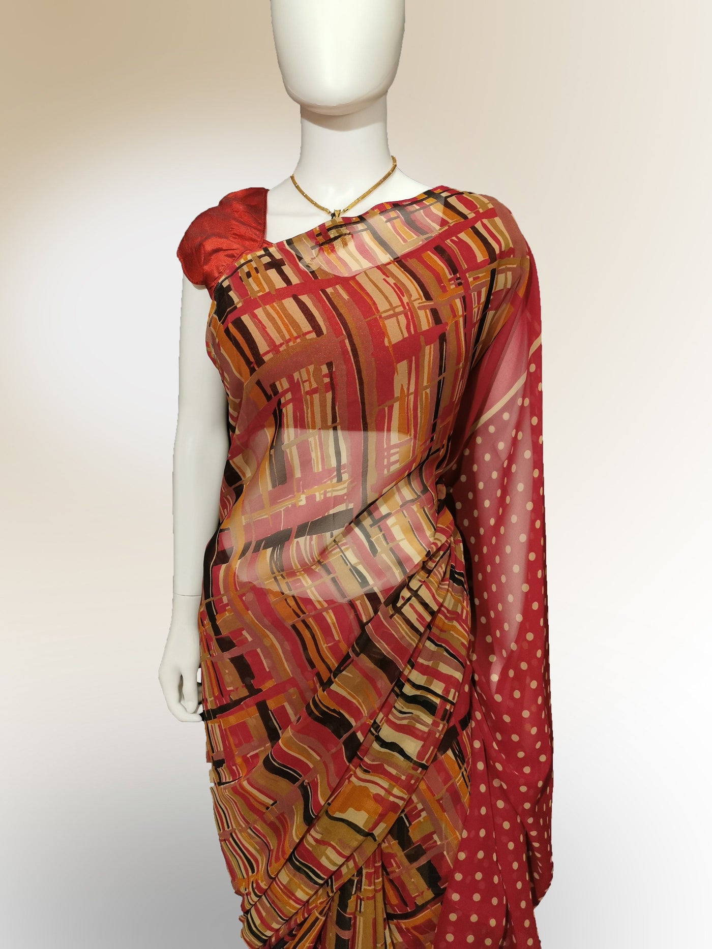 Saree in Red and Black with Brush Print Indian Clothing in Denver, CO, Aurora, CO, Boulder, CO, Fort Collins, CO, Colorado Springs, CO, Parker, CO, Highlands Ranch, CO, Cherry Creek, CO, Centennial, CO, and Longmont, CO. NATIONWIDE SHIPPING USA- India Fashion X