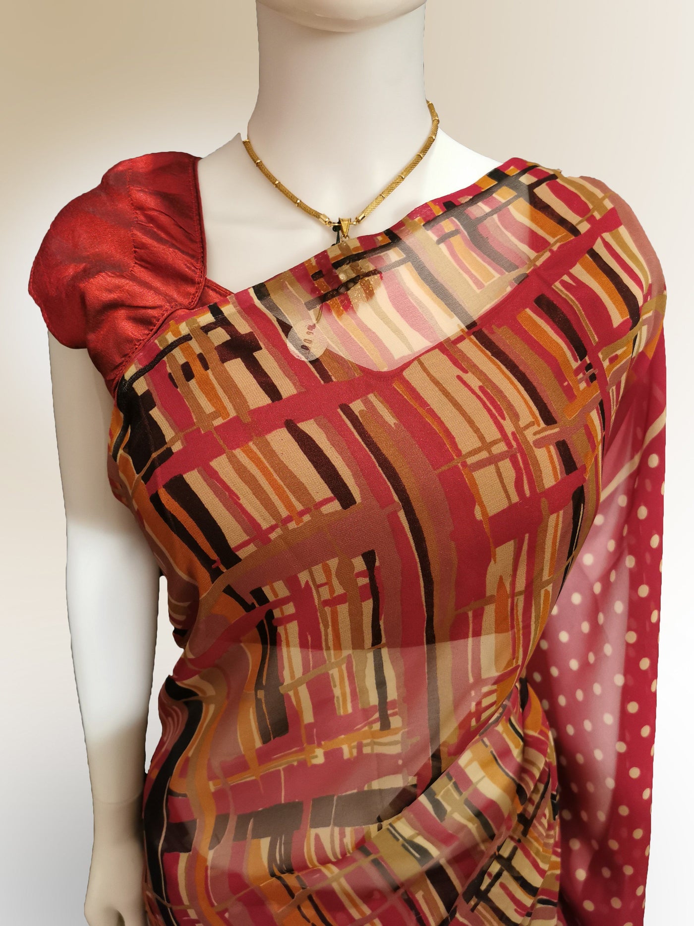 Saree in Red and Black with Brush Print Indian Clothing in Denver, CO, Aurora, CO, Boulder, CO, Fort Collins, CO, Colorado Springs, CO, Parker, CO, Highlands Ranch, CO, Cherry Creek, CO, Centennial, CO, and Longmont, CO. NATIONWIDE SHIPPING USA- India Fashion X
